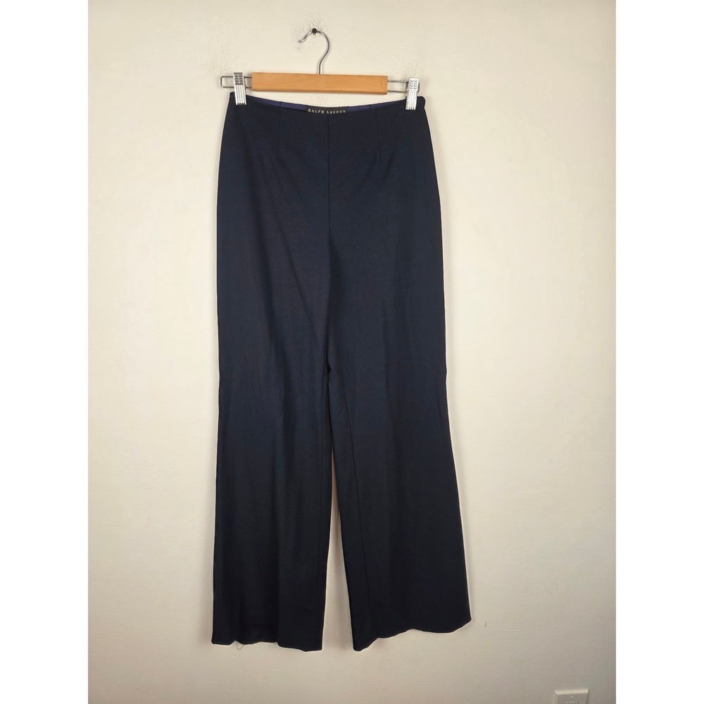 Ralph Lauren Navy Blue Wool Blend Wide‎ Leg High Rise Trousers Pants Size 2